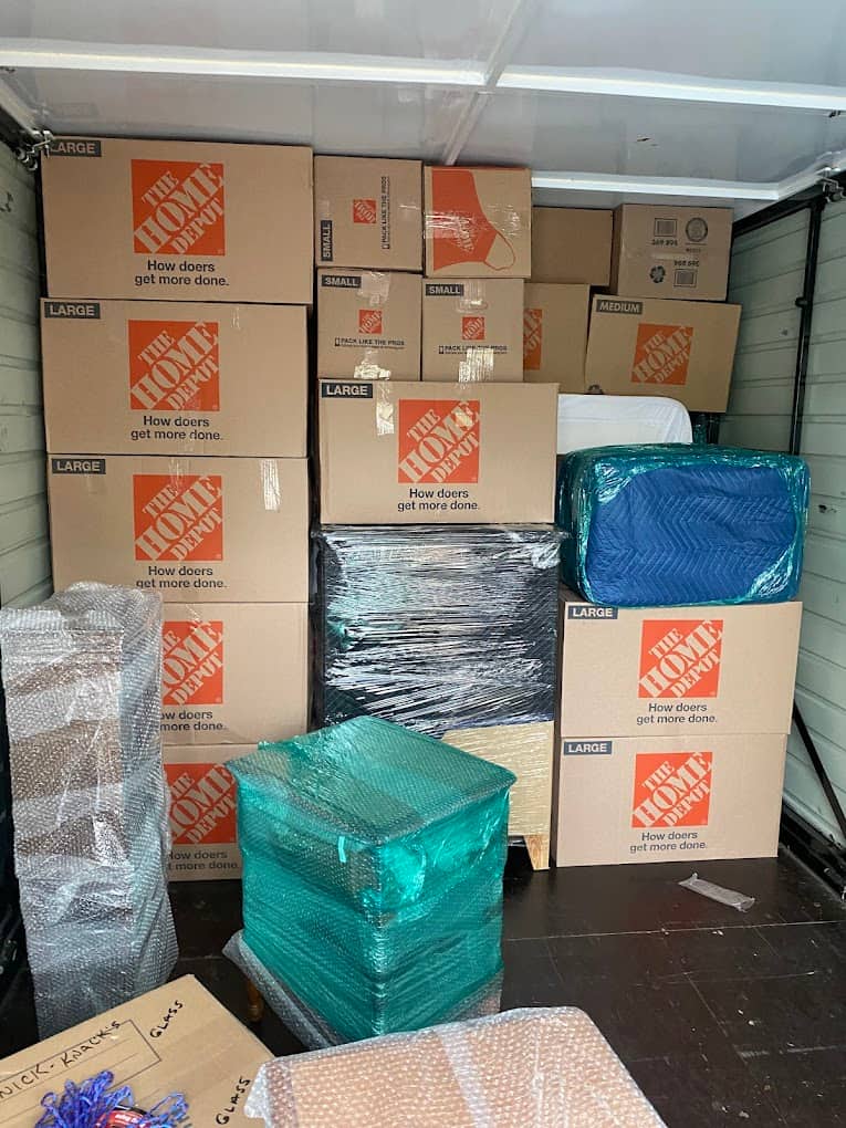 Moving boxes and padded furniture loaded in truck, Columbus Ohio move
